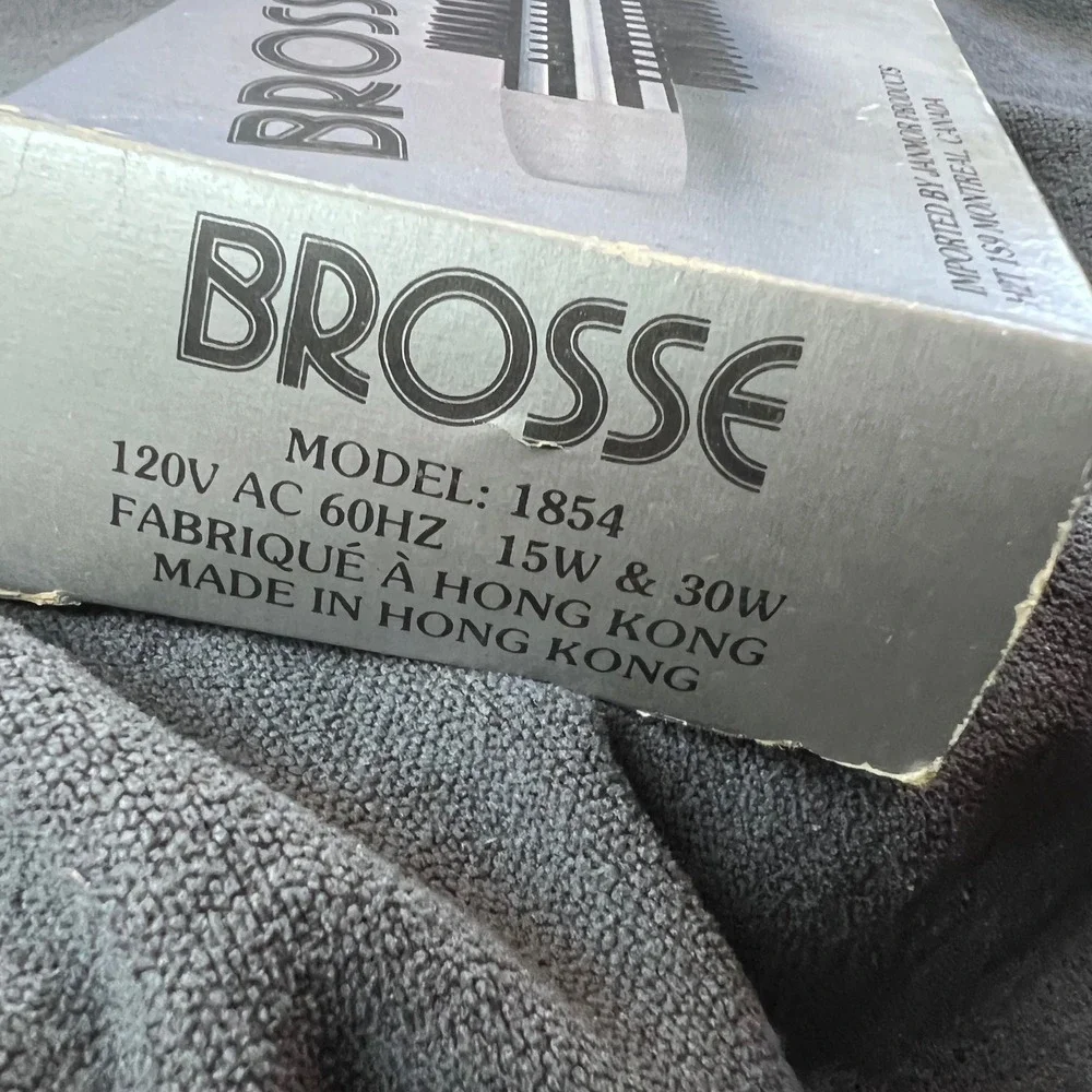 Vintage Brosse Electric Hair Styling Brush Model 1854 White Black Dual Heat NIB